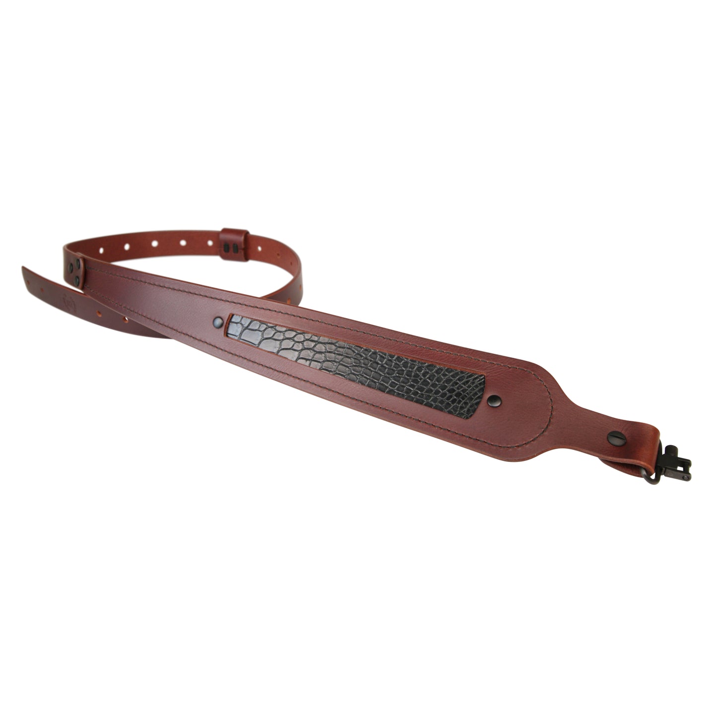 Alligator: Brown Buffalo Leather Gun Sling with Inlaid American Aligator