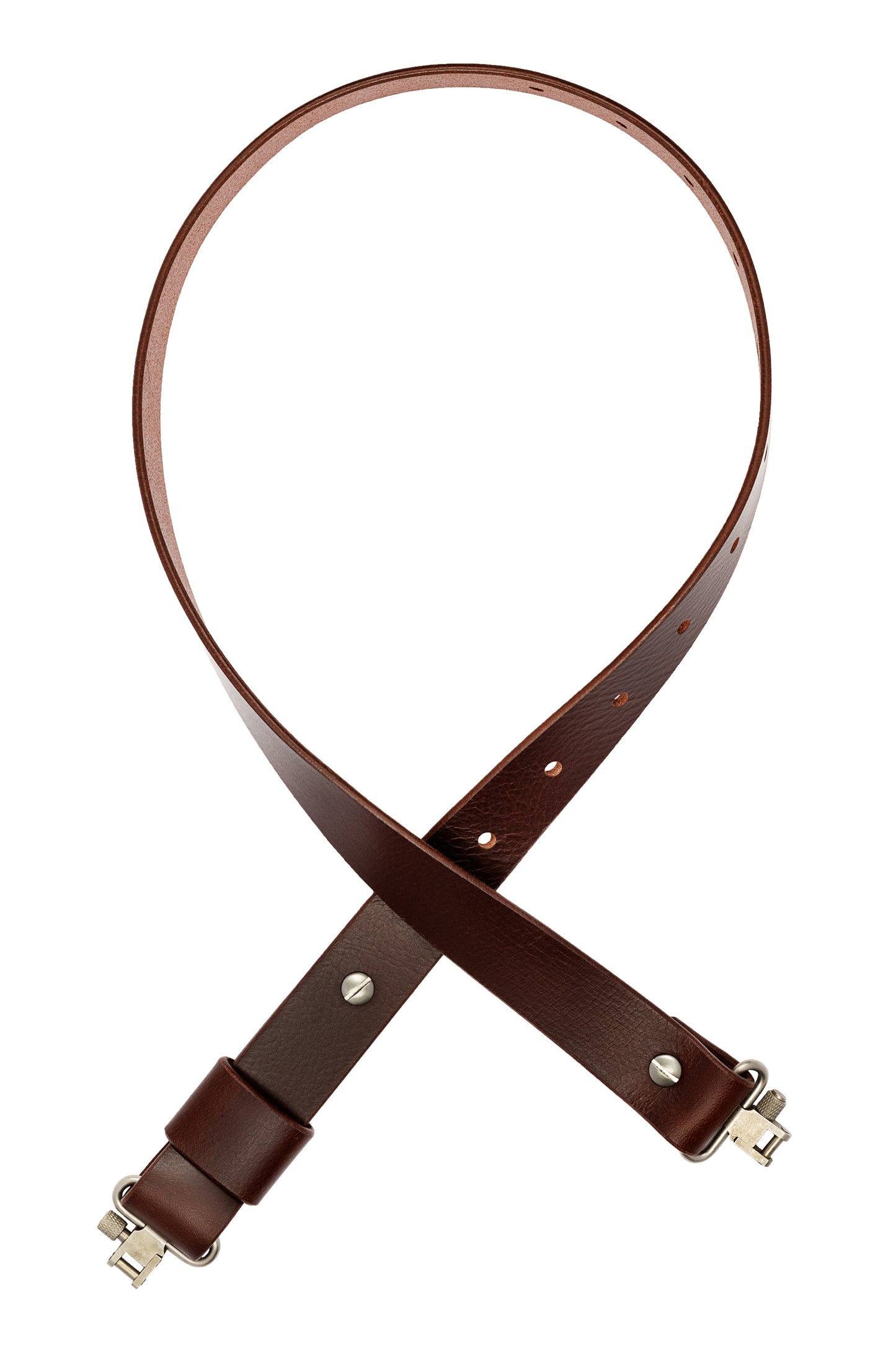 Model G-Traditional Adjustable Sling. Brown Leather. Silver Color Hardware. Stainless Steel Swivels.