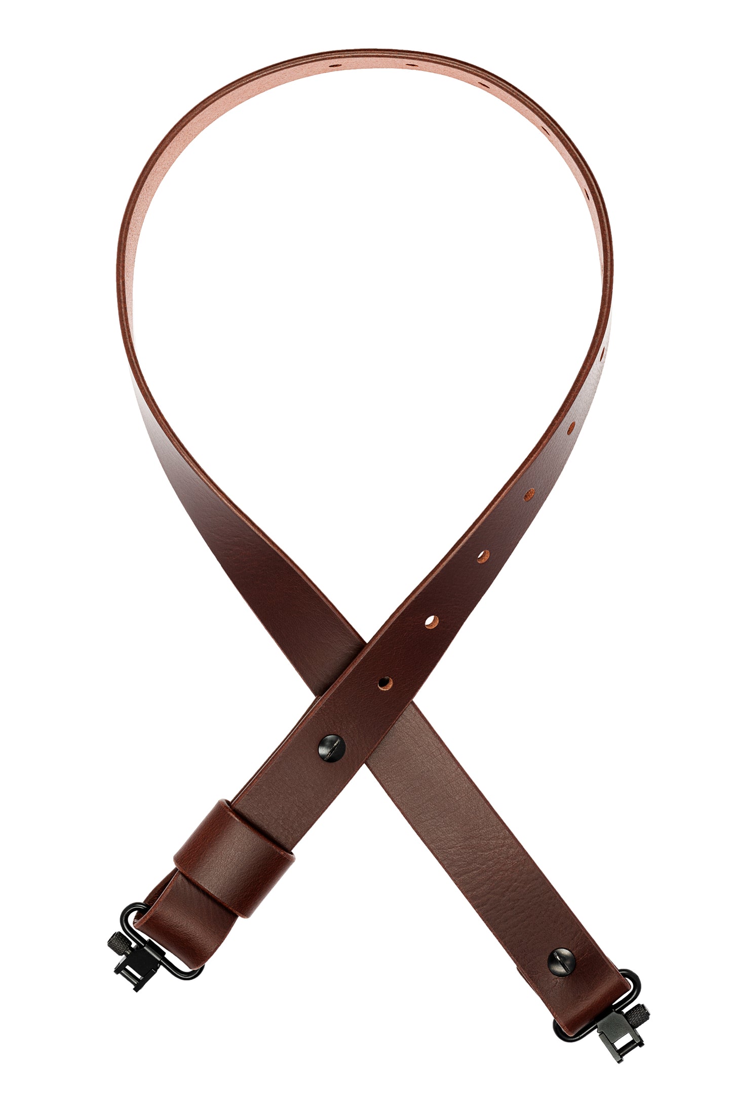 Model C-Traditional Adjustable Sling. Brown Leather Black Hardware