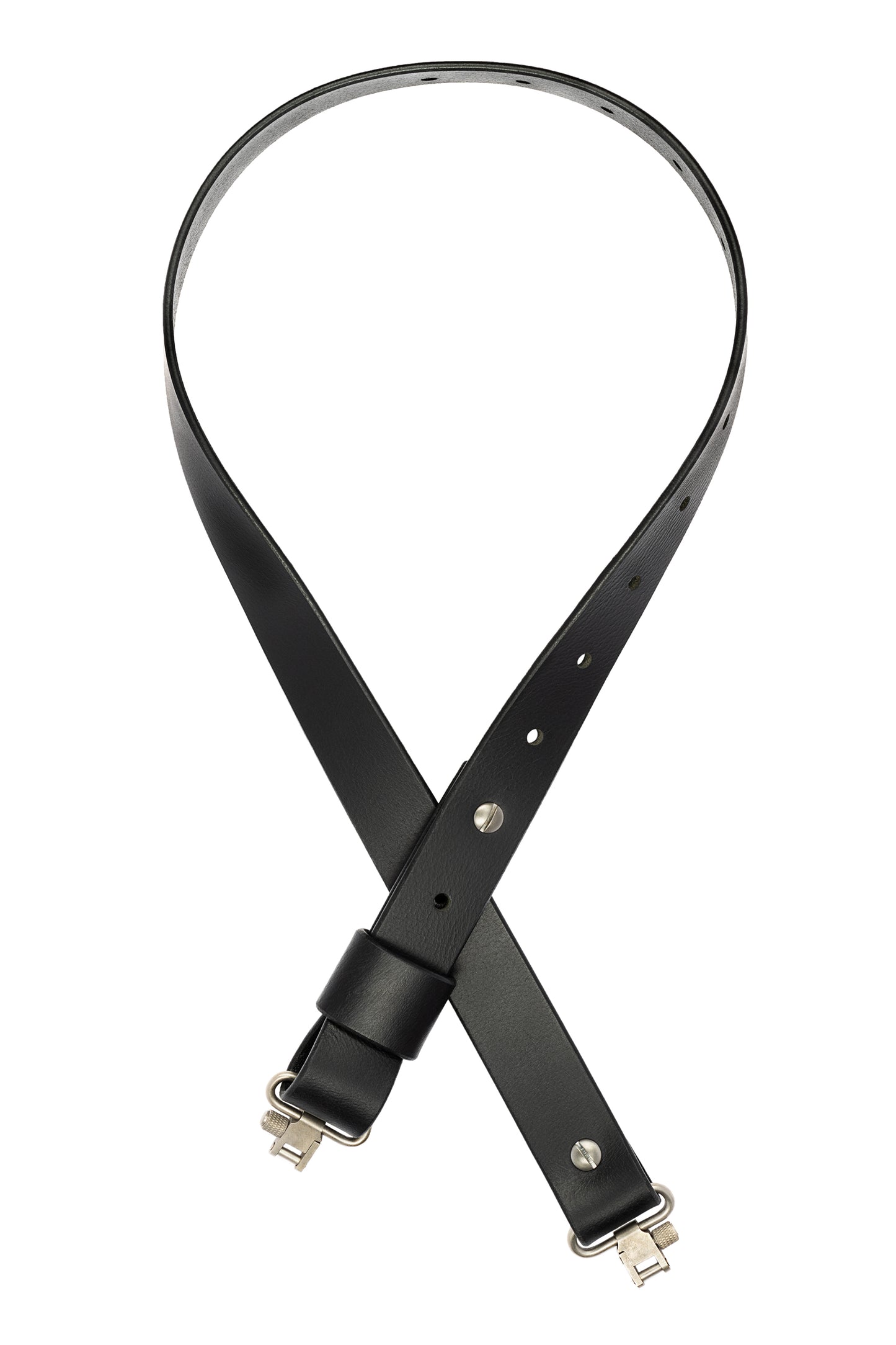 Model D-Black Buffalo Leather Traditional Adjustable Gun Sling. Silver Hardware. Stainless Steel Swivels.