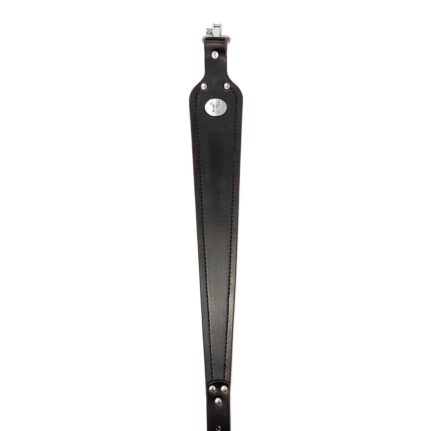 Dark Brown Buffalo Leather Cobra Style Gun Sling with Whitetail Deer Medallion-Stainless Steel Swivels