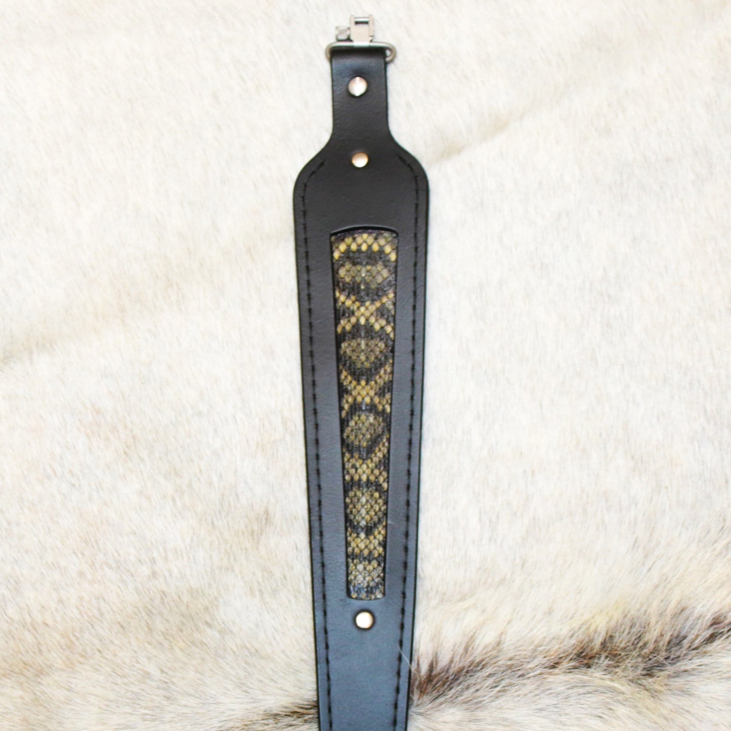Black Cobra Gun Sling with Inlaid Rattlesnake Skin