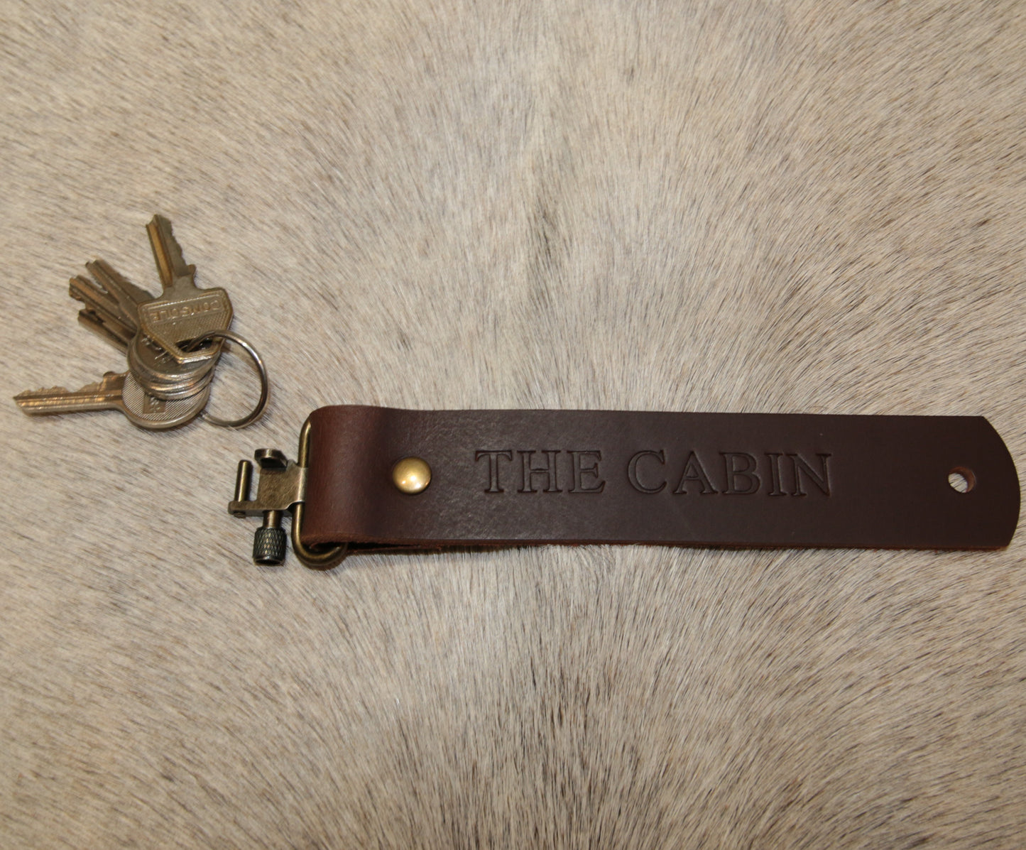 Leather Key Chain Stamped "THE CABIN" With QD Swivel