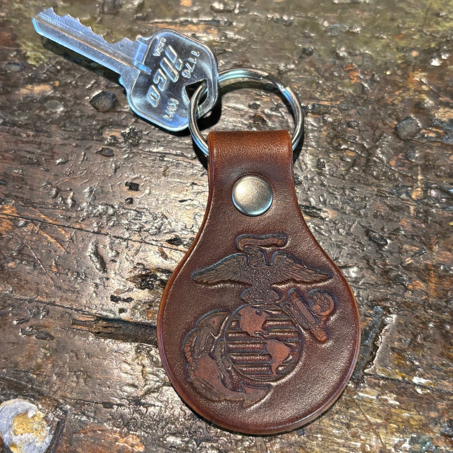 USMC eagle globe and anchor leather key fob