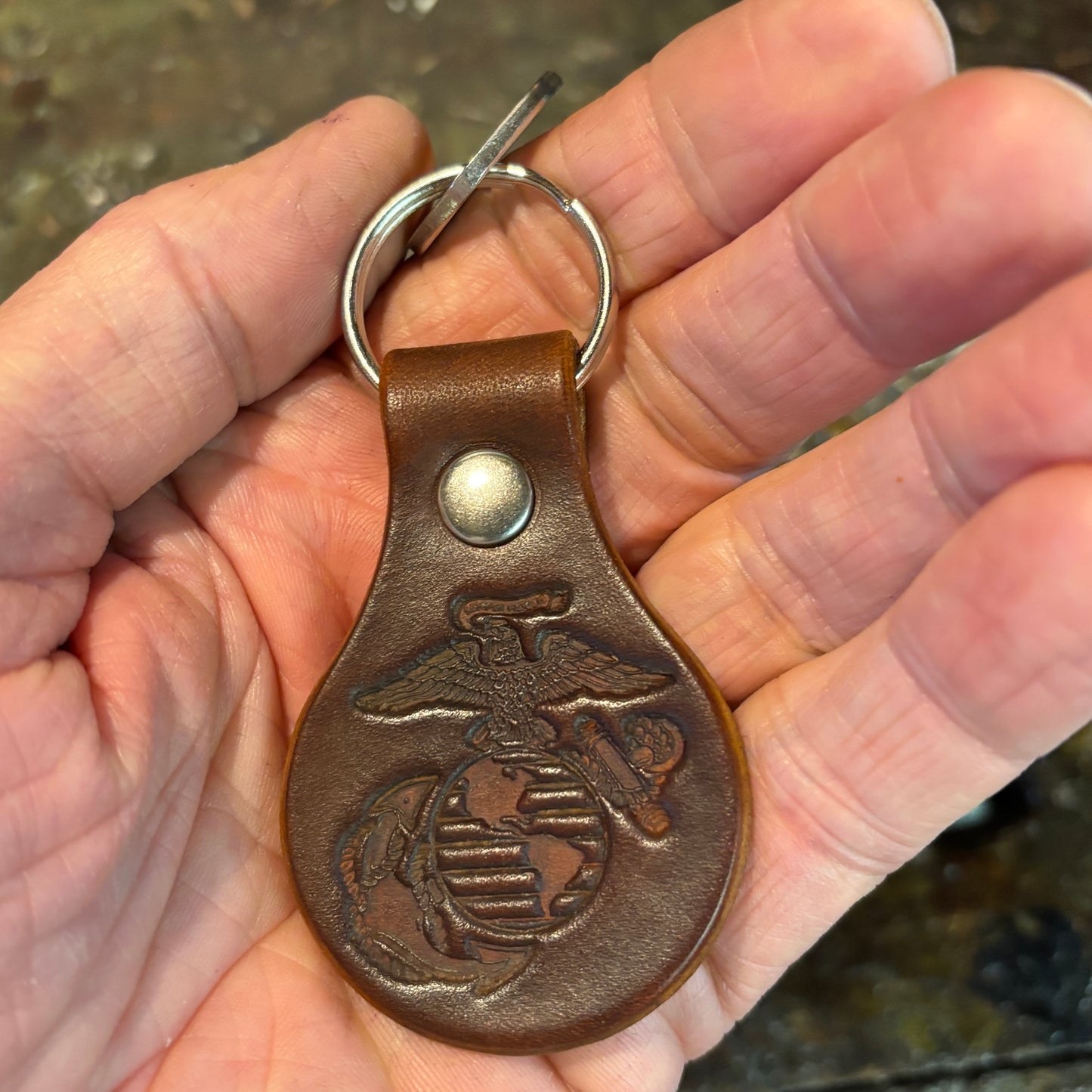USMC eagle globe and anchor leather key fob