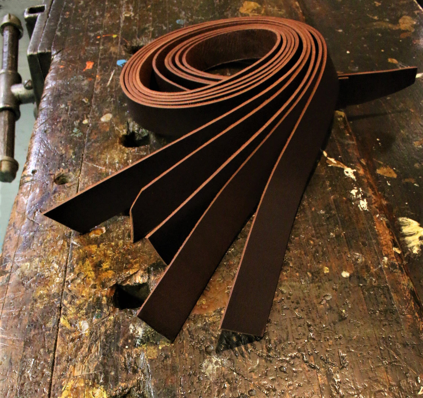 Set of 5 leather straps brown or black buffalo leather straps 1.25 inches wide Seconds/Blems