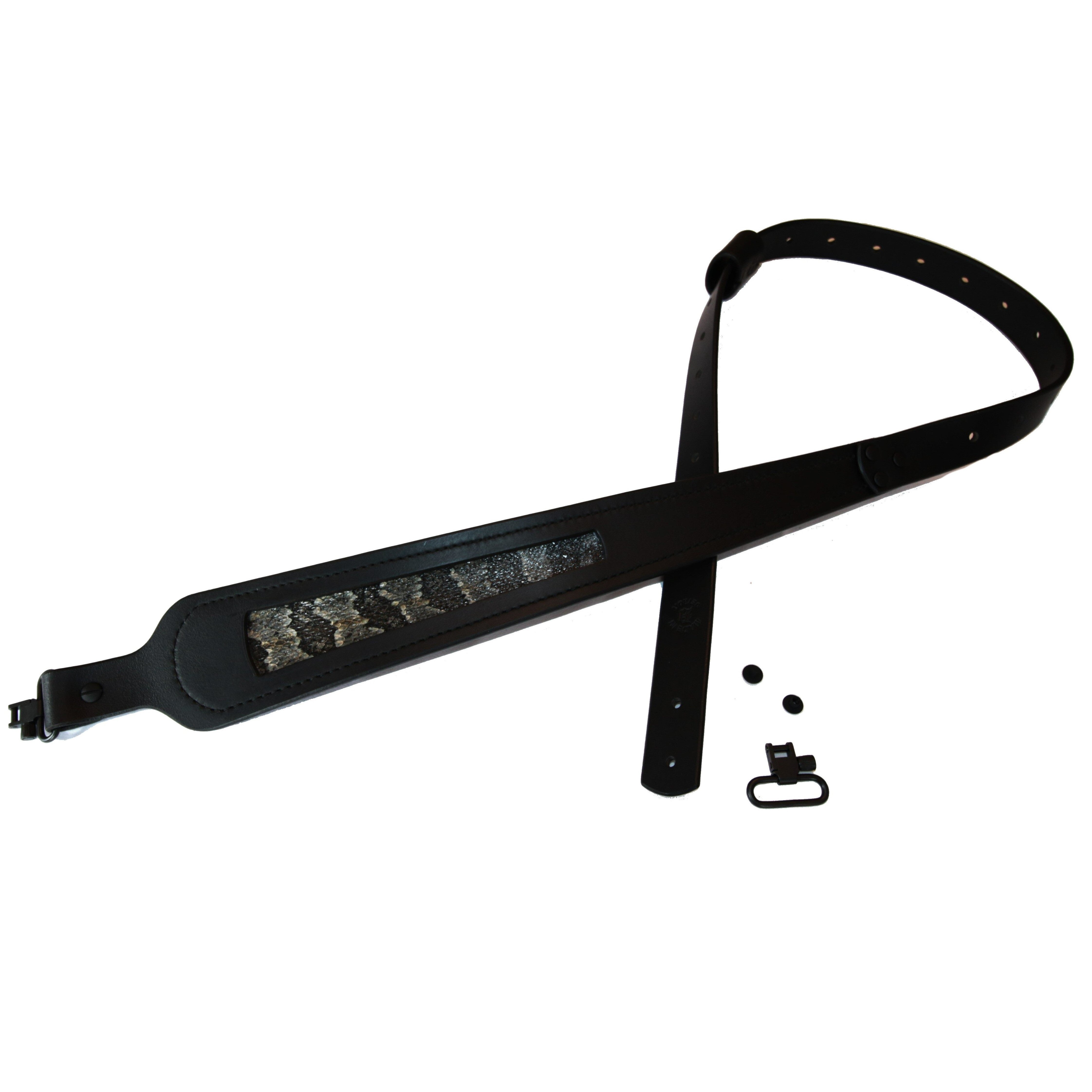 Black Buffalo Leather Cobra Style Gun Sling with Inlaid Timber Rattles ...