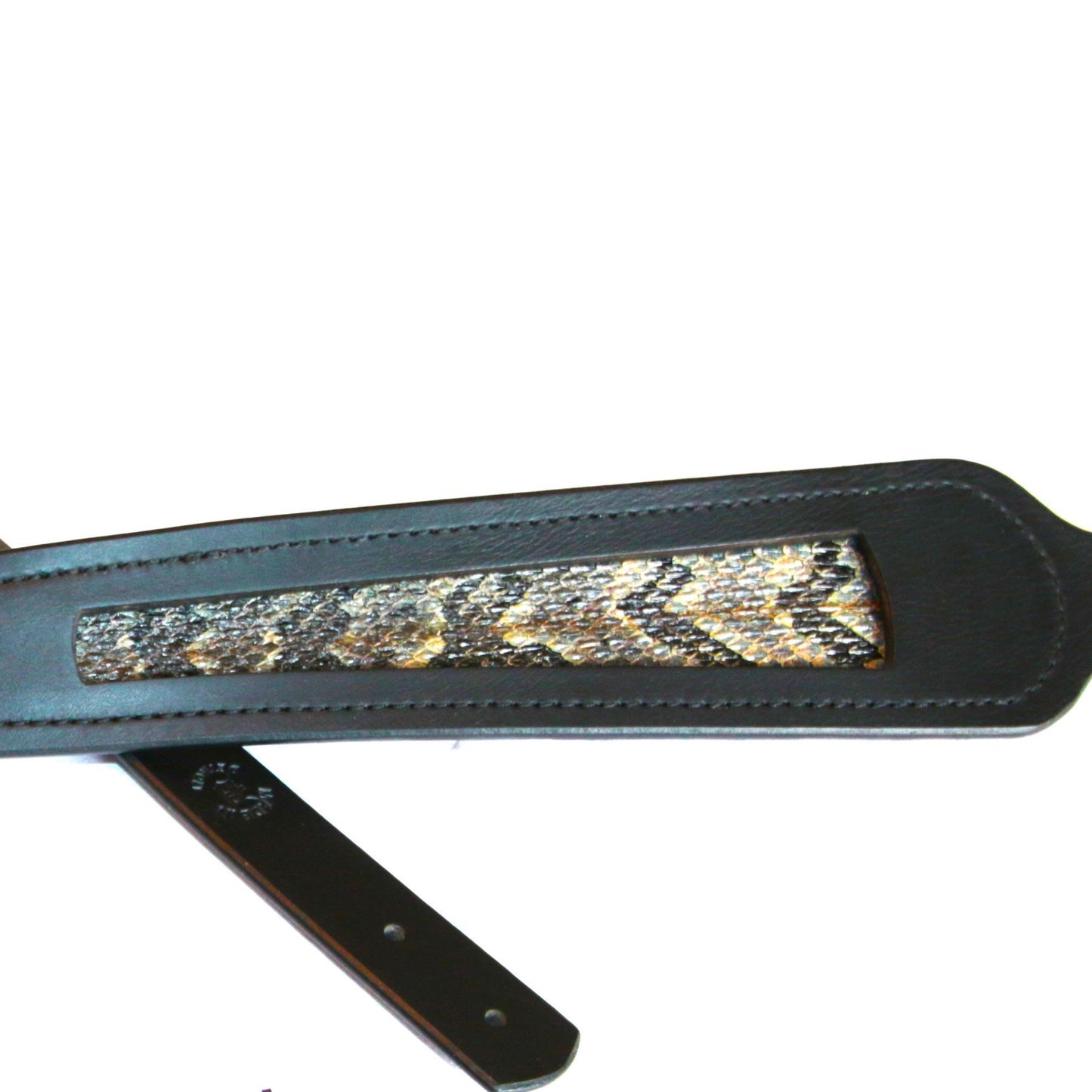 Black Buffalo Leather Cobra Style Gun Sling with Inlaid Timber Rattlesnake Skin
