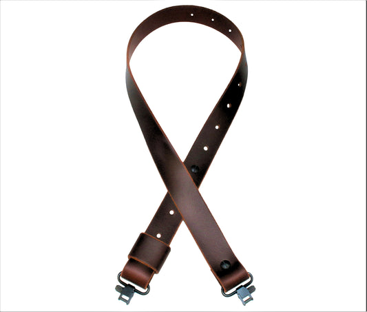 Model CR-Traditional Adjustable Sling Brown Leather Rustic Edges Black Hardware