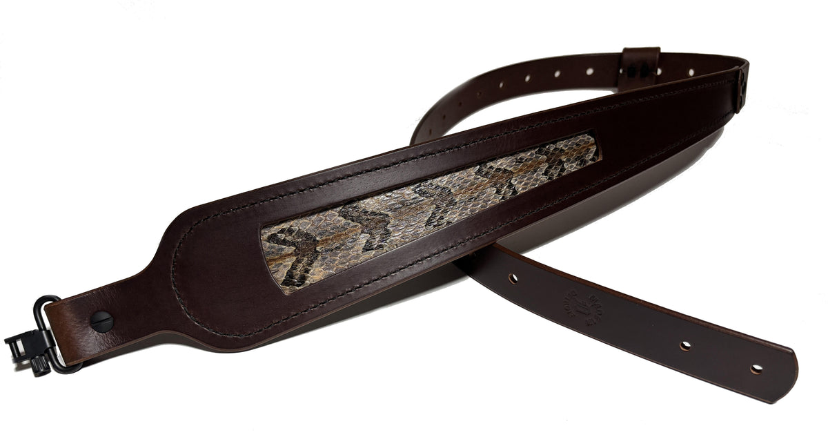 Brown Buffalo Leather Cobra Sling with Timber Rattler Snakeskin Inlay