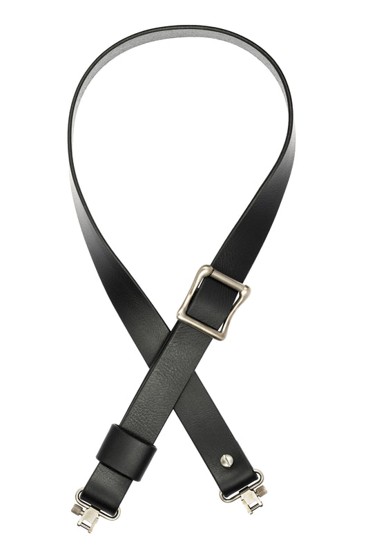 Model E-Black Buffalo Leather Slider Buckle Sling. Silver Hardware. Stainless Steel Swivels.