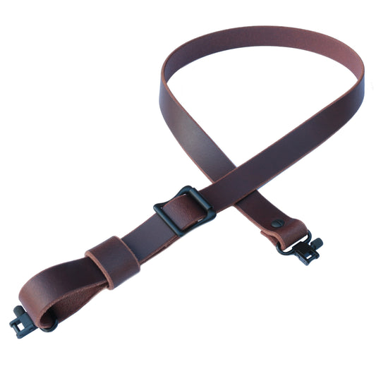 Model FR1-Brown or Black Buffalo Leather Slider Buckle Gun Sling 1 Inch Width  Rustic Edges Black Hardware (Copy)