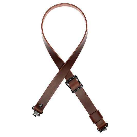 Model F-Slider Buckle Sling Brown Leather with Black Hardware