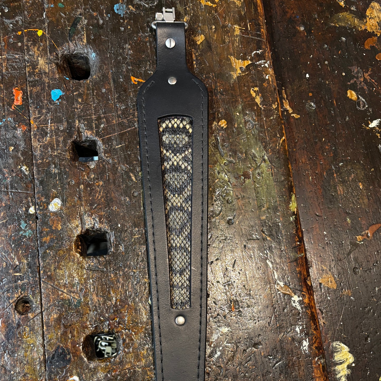 Black Cobra Gun Sling with Inlaid Rattlesnake Skin