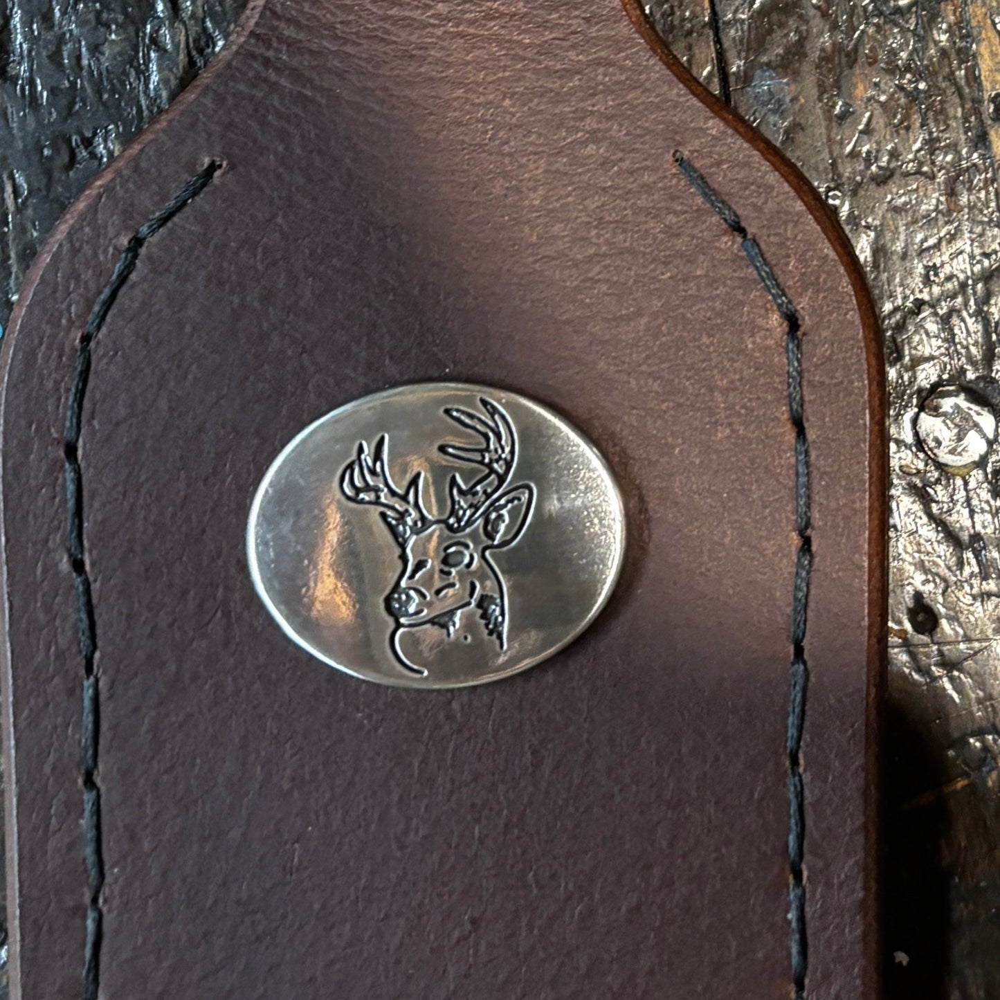 Brown Buffalo Leather Cobra Style Gun Sling with Whitetail Deer Medallion