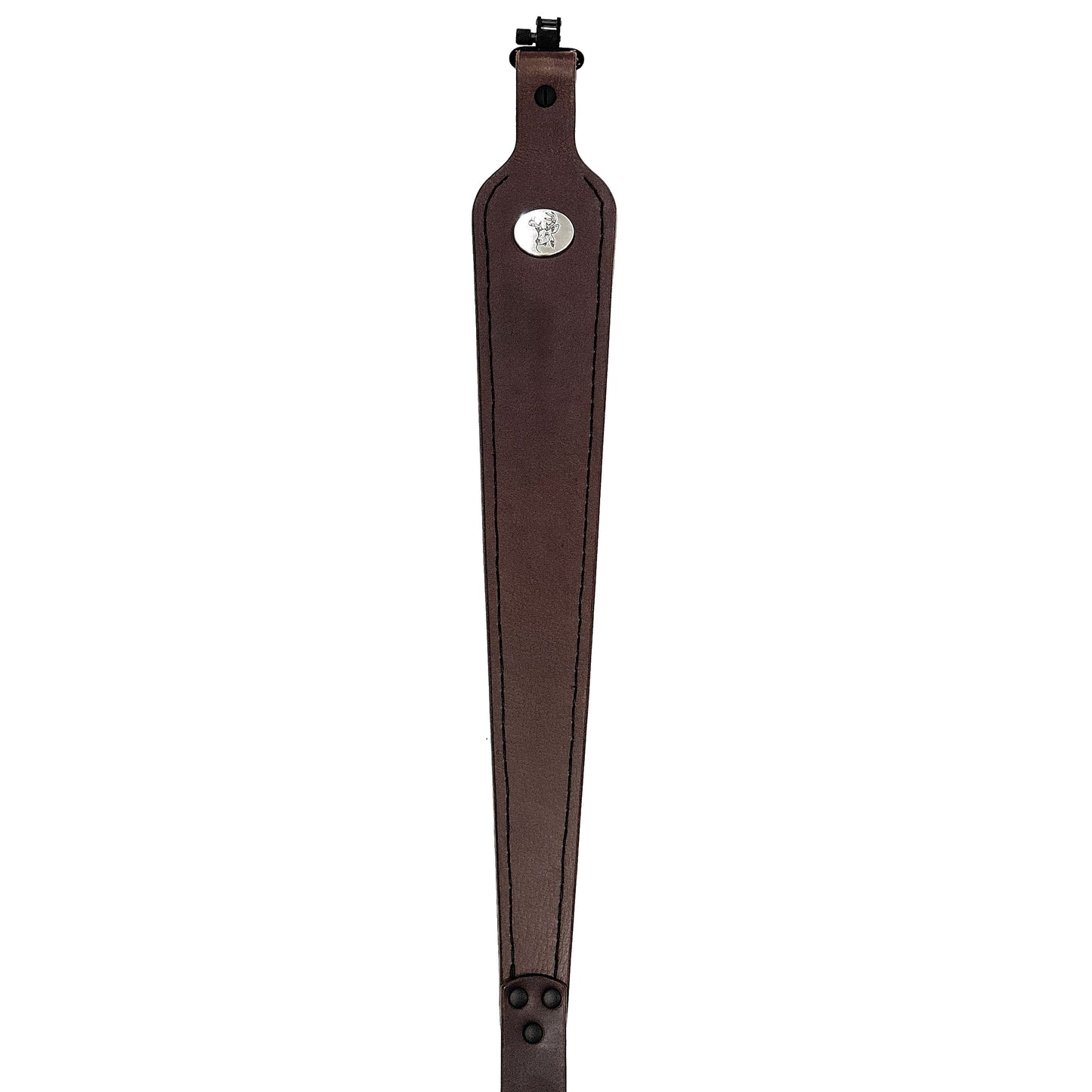 Medium Brown Buffalo Leather Cobra Style Gun Sling with Whitetail Deer Medallion-Black Swivels