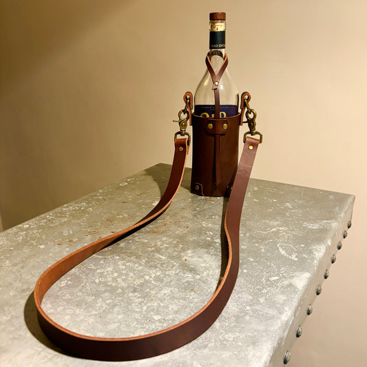 Wine, Whiskey Leather Tote Carrier- Buffalo Leather