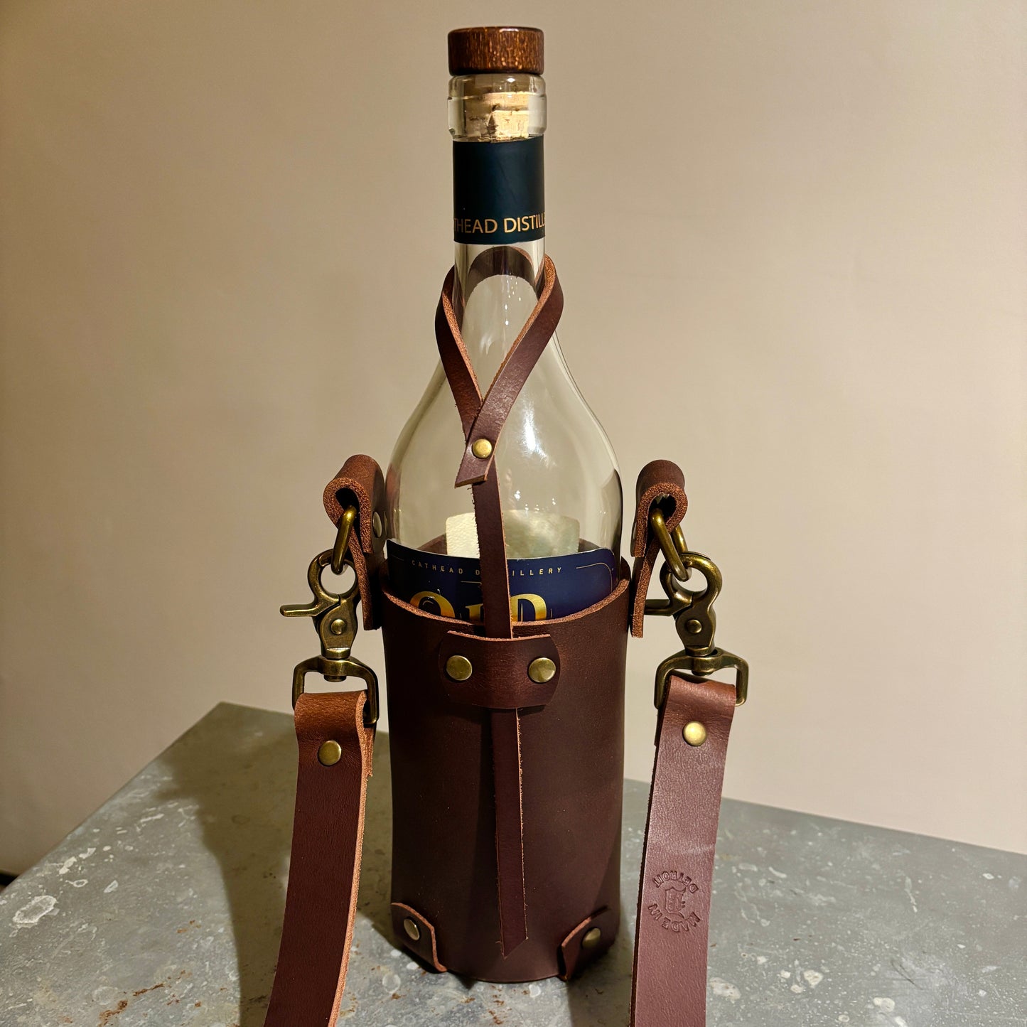 Wine, Whiskey Leather Tote Carrier- Buffalo Leather