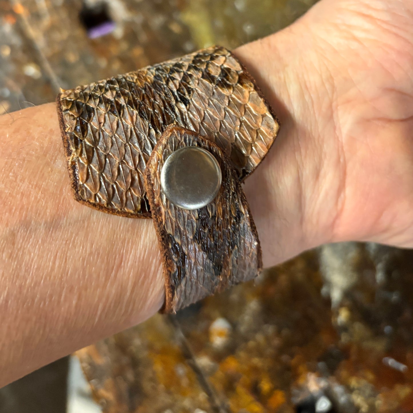 Rattlesnake Leather Cuff Bracelet