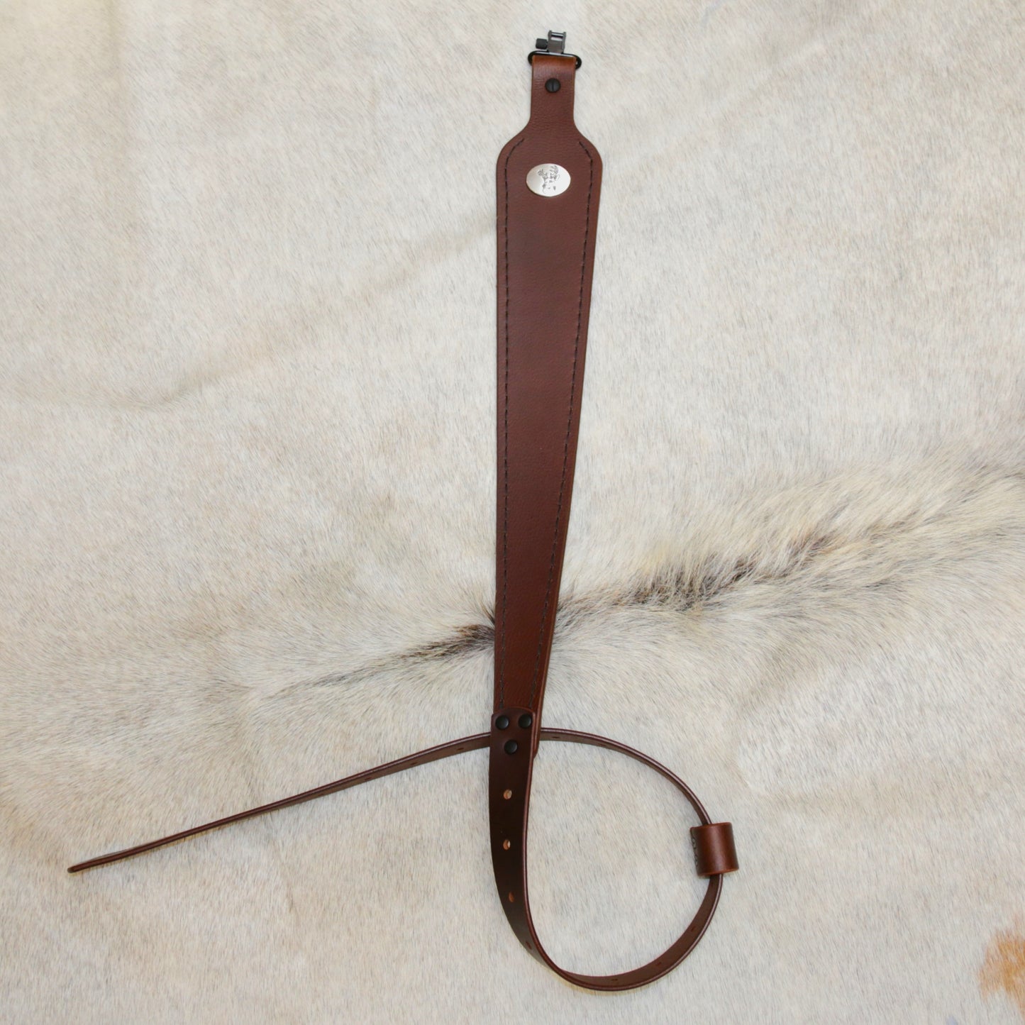 Brown Buffalo Leather Cobra Style Gun Sling with Whitetail Deer Medallion