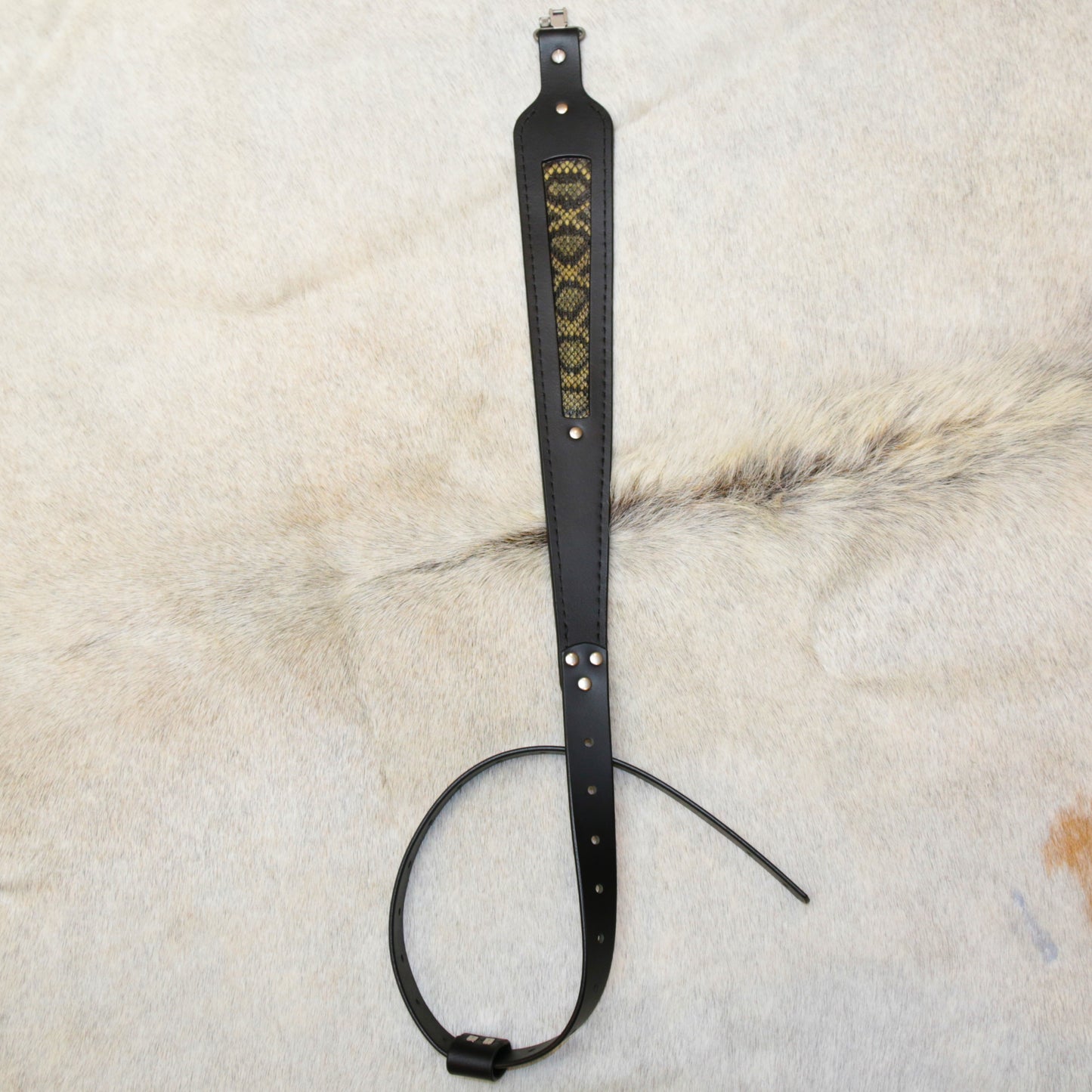 Black Cobra Gun Sling with Inlaid Rattlesnake Skin