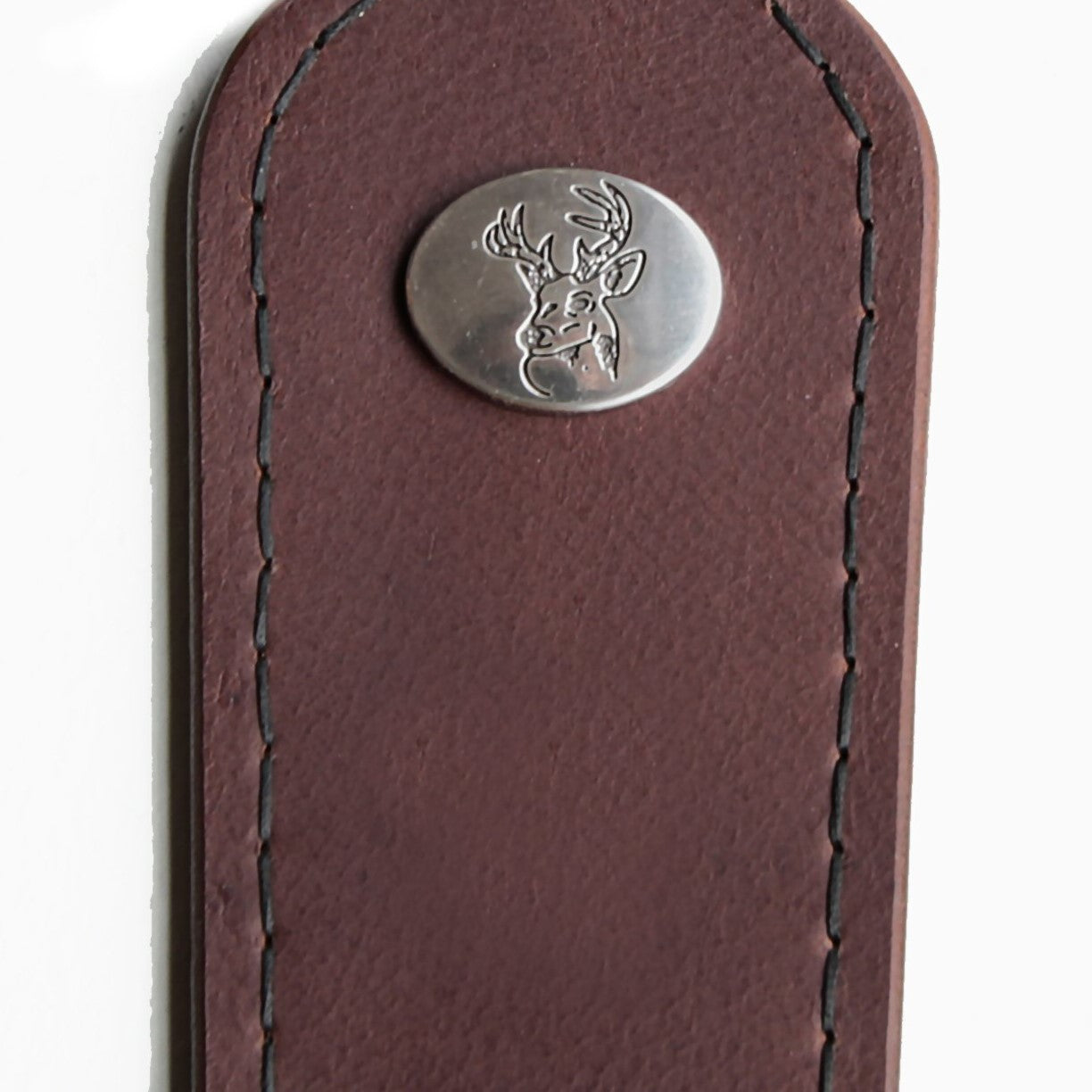 Medium Brown Buffalo Leather Cobra Style Gun Sling with Whitetail Deer Medallion-Black Swivels