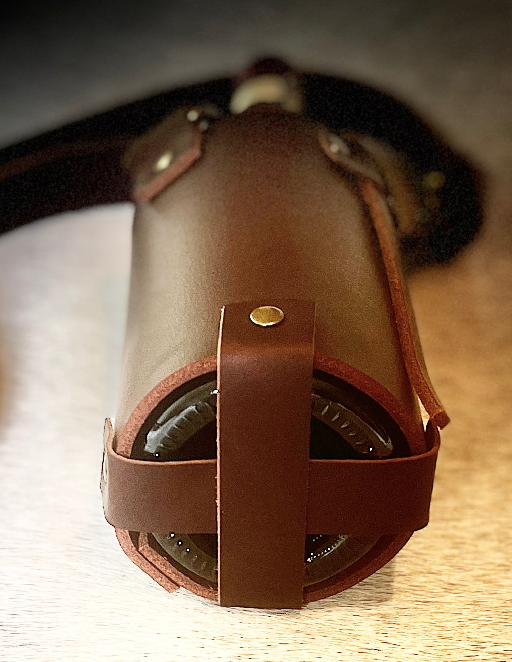 Wine, Whiskey Leather Tote Carrier- Buffalo Leather